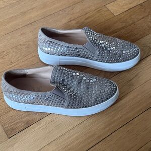 Vince Camuto Gray/Tan Studded Slip-On Sneakers